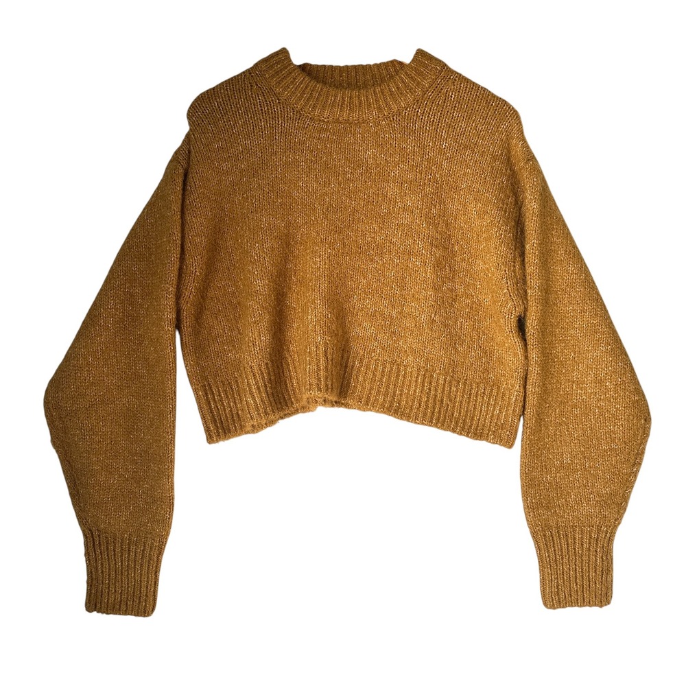 H&M  Cropped‎ Knit Sweater Cognac Stylish Crew Neck Grandma Layering Medium